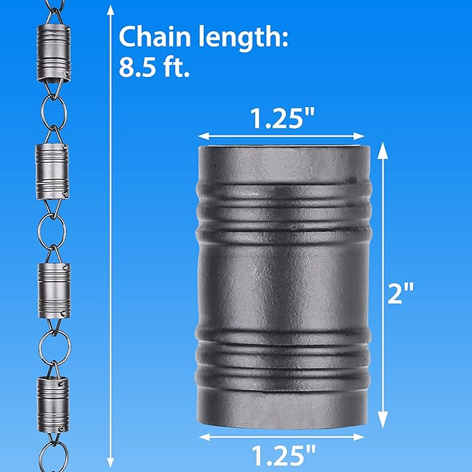 RainChains Pacific Six Spheres Rain Chain 8.5ft Black Aluminum Rain Chains for Outside Modern Decorative Gutter Chain.
