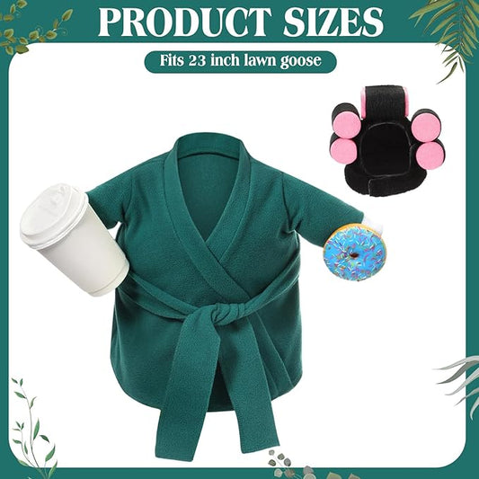 Shyyween Spring Porch Goose Outfit 23 Inch Green Lady Goose Statue Clothes Summer Bathrobe Coffee Cup Curlers for Cement Plastic Lawn Geese Outdoor Garden Yard Patio Decoration