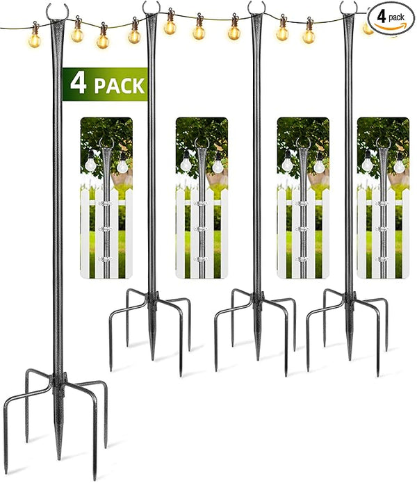 String Light Poles, 4 Pack 10ft Outdoor String Light Poles for Outside and Deck - Ideal for Patio, Garden, Yard, Front Porch Decorations, Frosted Silver