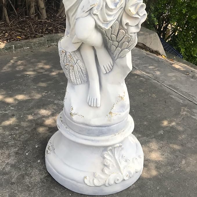 Zaer Ltd. 65" Tall Graceful Magnesium Angel Statue in Antique Grey Distressed Finish Antique Classical Design (Farrah)