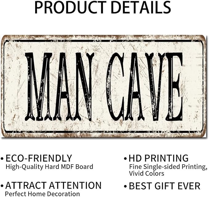 Madcolitote Rustic Man Cave Wood Signs Man Cave Custom Street Sign Vintage Wood Plaque Farmhouse Wall Art Farmhouse Wall Decor for Home Bars Clubs Cafes Man Cave Party 6x12in