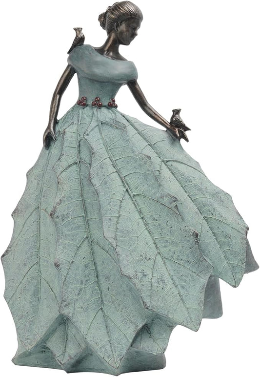 DiliComing Fairy Garden Statue Home Decoration - Outdoor Statue Table Decor for Living Room Garden Maiden Bookshelf Decor Xmas Resin Holly Leaves Maiden Green