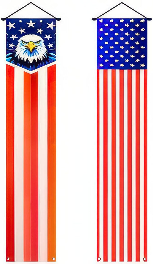 BlissYard 4th of July Decorations 2Pcs Patriotic Decor Door Banner American Flag Banner USA Independence Banners Hanging Porch Signs for Memorial Day Veterans Day Labor Days for Yard Indoor Outdoor Supplies