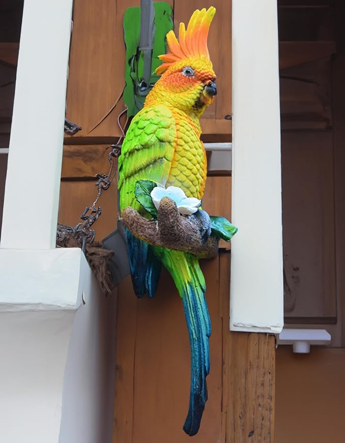 Teaeeno Resin Real Wall Bird Statue Decor,Real Parrot Sculpture Home Decor,Outdoor Indoor Figurine Ornaments-Garden Tree Sculpture,Resin Animal Statue for Garden, Terrace, Lawn, Yard