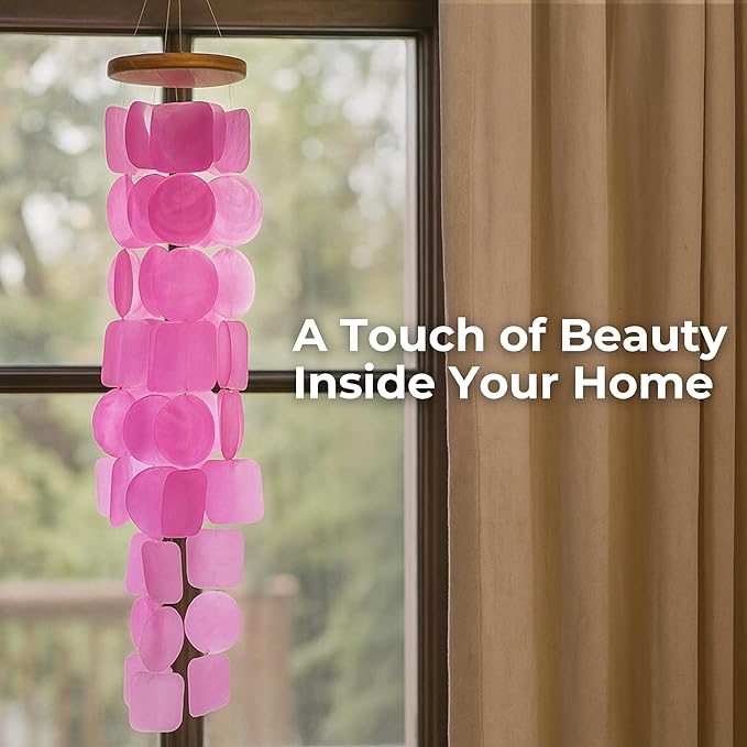 Solange & Frances Pink Capiz Shells Wind Chimes. Spring Decor Wind Chimes for Outside Garden Decor. Unique Birthday Gifts for Women, Gift for Women Ideas