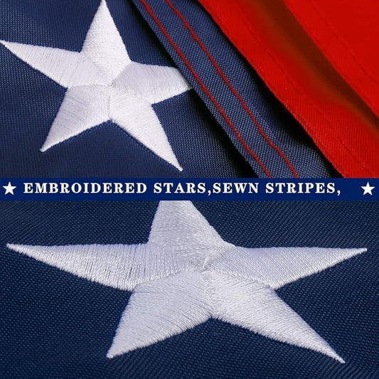 American Flag 3x5 ft - Embroidered Stars,Sewn Stripes, Durable Nylon,UV Protected,Brass Grommets,Perfect for Outdoor/Outside Use Heavy Duty US USA Flags