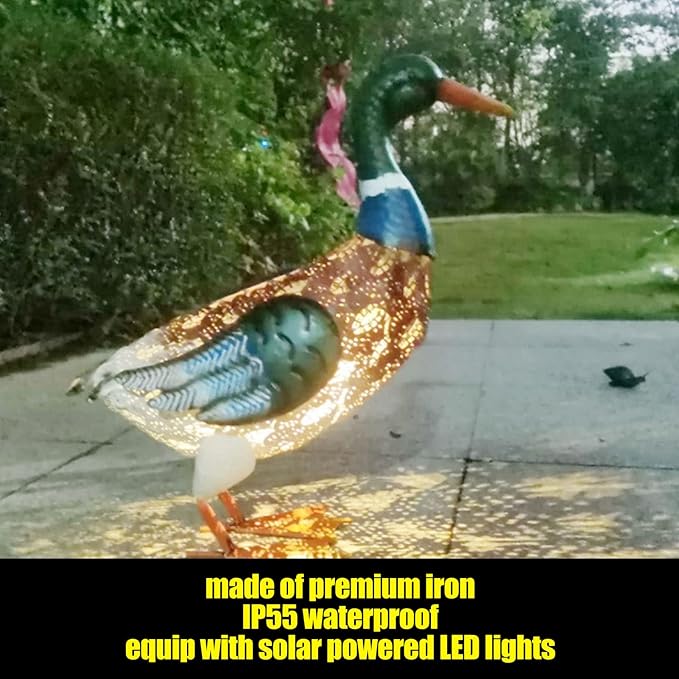 Duck Statue for Garden, Iron Water Proof Animal Decor with Auto Light, Cute Lawn & Patio Decoration for Outdoor (Multiple Colors)