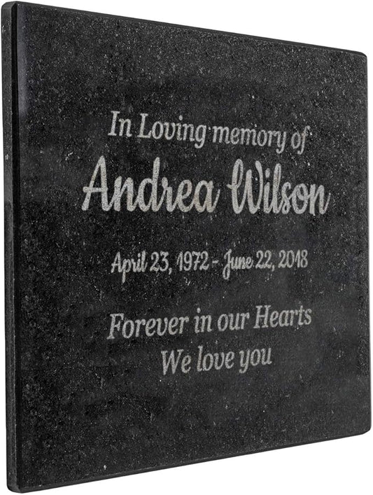 Customized In Loving Memory Black Granite Memorial or Sympathy Gift. Offered in a Variety of Sizes to Meet your Needs and Budget (8 x 10 x .4")