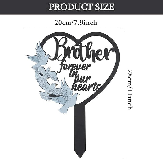 BUoonyer Stake Graves Cemetery Decorations - Brother Metal Memorial Grave Markers, Heart Graveyard Sympathy Plaque for Boy, Dove Remembrance Graveside Burial Decor Sign for Outdoor Outside Yard Garden