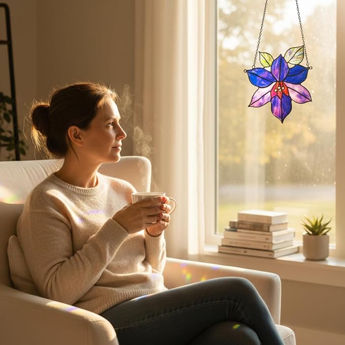 Purple Clematis Flower Handmade Resin Suncatchers, Artisan Sun Catcher, Stained Glass Effect, Flower Suncatchers for Window Hanging, Garden Decor, Gift for Mother's Day Mom Women Grandma Wife