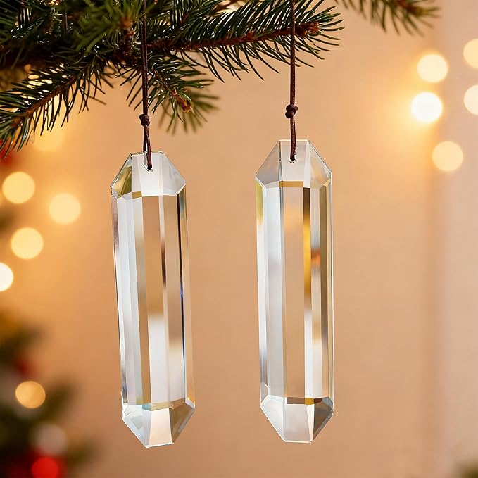 HDCRYSTALGIFTS Set 2 Crystal Suncatchers for Christmas Tree Ornaments, 120mm Large Prism Sun Catchers Windows Hanging Rainbow Maker Indoor Outdoor Garden Decor, Clear