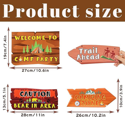 20 Pack Camping Themed Party Decorations Camping Party Directional Signs for Summer Camp Decor Welcome to Camp Birthday Supplies Classroom Wall Door Porch Yard Sign Photo Props Backdrop Supplies