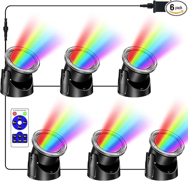 POPOSOAP 6-Head RGB Underwater Pond Lights, IP68 Waterproof LED Lights with Remote Control, Timer & Memory Function Fountain Lights for Pond Fountain Waterfall Aquarium Pool Outdoor Decoration