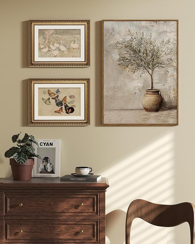ARPEOTCY Vintage Gold Framed Wall Art, Classical Flying Butterflies Paintings, Aesthetic Canvas Prints Artwork with Frame, Victorian Wall Decor for Living Room Bathroom Bedroom 11x14 inch