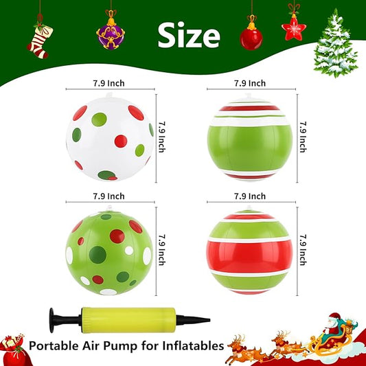 Christmas Inflatable Outdoor Decorations Christmas Balls Blow Ups Decorations Set of 8 PVC Colorful Green Red White Xmas Yard Decor Hanging Ornaments for Party Indoor Outdoor Garden Lawn Decor