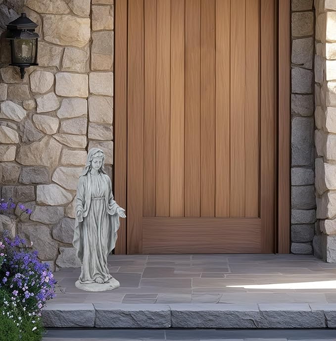 LuxenHome Virgin Mary Statue Outdoor, 30'' Religious Garden Statue, Blessed Mother Outdoor Statue, Outdoor Statue, Garden Sculptures, Outdoor Yard Decorations, Gray