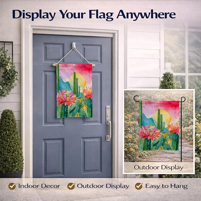 Caroline's Treasures Arizona Saguaro Cactus Blossom in Watercolor Garden Flag Mailbox Flag Decorative Yard Flag Banner Outside Patio Artwork Yard Flower Beds, Garden Size, Multicolor