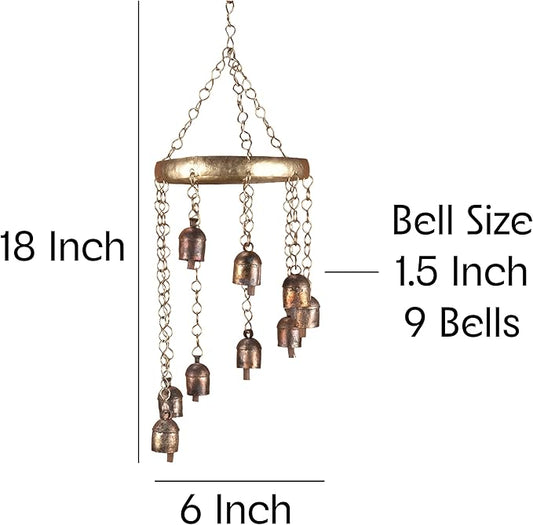 Rustic Wind Chimes for Outside – 18" Handmade Metal Hanging Bells – Garden Decor for Outside Yard Porch Patio – Outdoor Wind Chimes Bronze Finish – Boho Yard Decorations