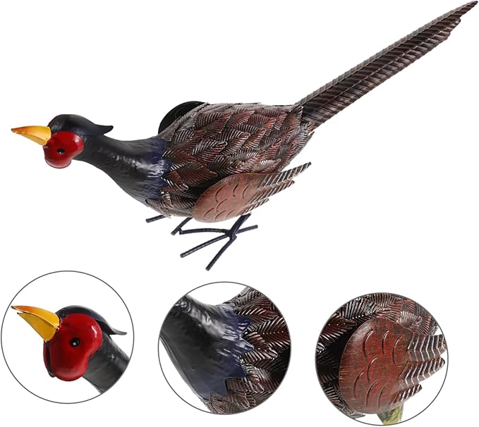 SUPVOX Vivid Pheasant Figurine Lifelike Outdoor Ornament Iron Garden Statue for Landscape