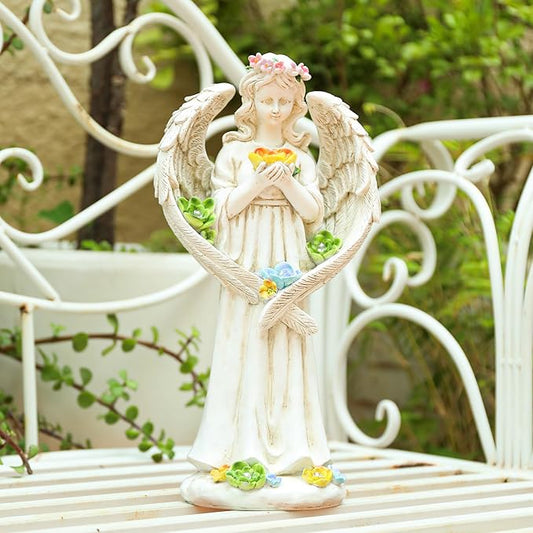 Solar Angel Outdoor Garden Decor Statues - 11.5 inches Angel Figurines Outdoor Sculptures with Succulent, Garden Statues for Outside, Patio, Balcony, Lawn Ornaments or Housewarming Gift
