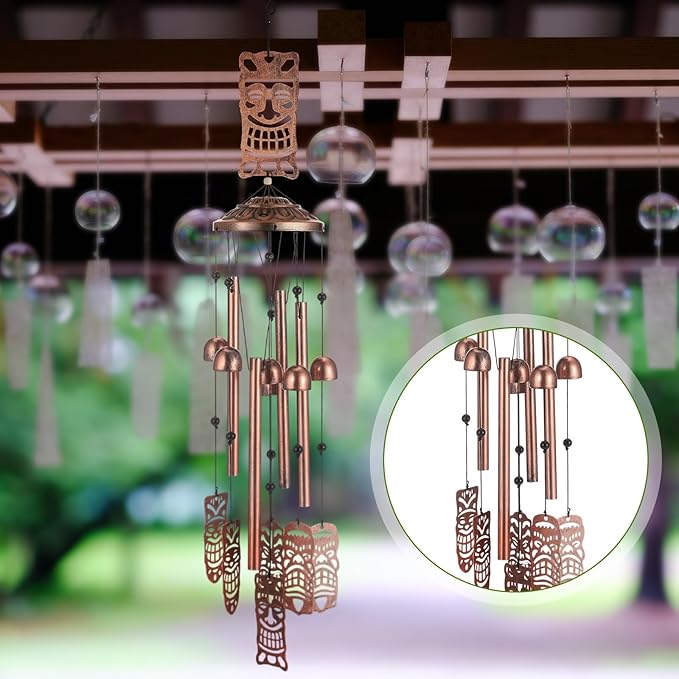 VioraWhite Tiki Wind Chimes Outdoor Decoration for Women Men Mom Wife Grandma Tiki Gifts Memorial Metal Wind Chimes for Outside Indoors, Lawn, Patio, Home, Porch, Yard Decor, Garden Decor