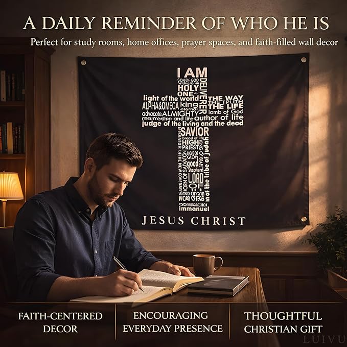 3x5 Ft Names of Jesus Single Sided Flag with 4 Brass Grommets - Jesus Christ American Polyester Flags for Outside or Inside - Christian Jesus Bedroom Wall Decor - Decoration Wall Art for Room