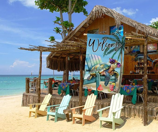 BLKWHT Summer Beach Sea Turtle House Flag 28x40 Vertical Double Sided Blue Welcome Ocean Holiday Outside Decorations Burlap Yard Flag BW814-40