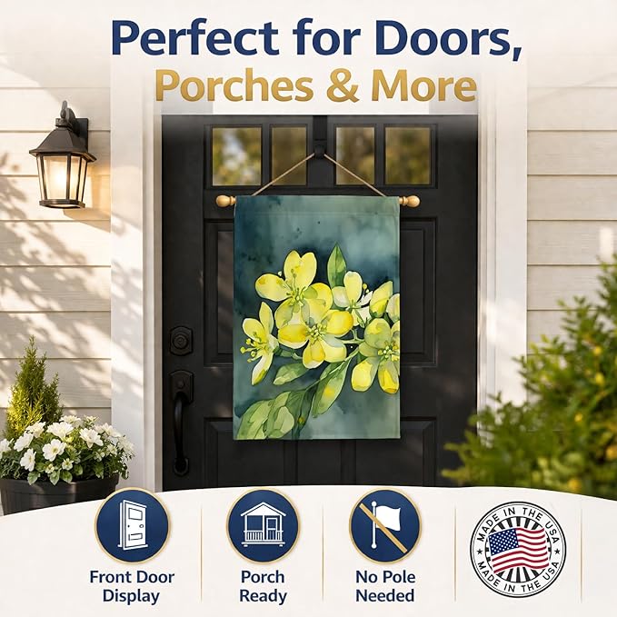 Caroline's Treasures South Carolina Yellow Jessamine in Watercolor House Flag Large Porch Sleeve Pole Decorative Outside Yard Banner Artwork Wall Hanging, Polyester, House Size, Multicolor