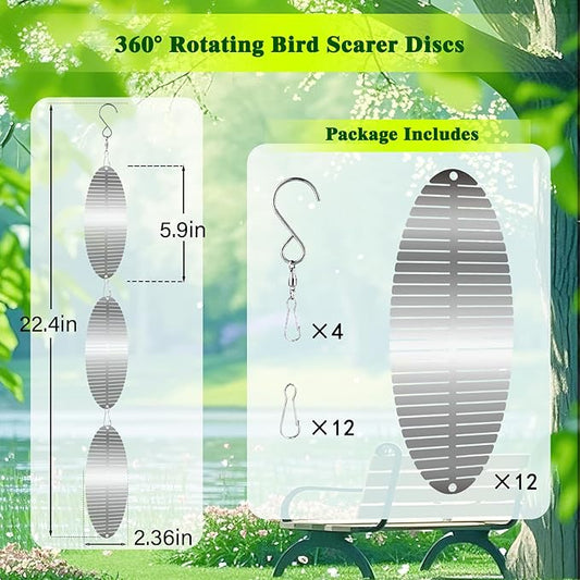 Bird Deterren for Outside Patio, 12 PCS High Reflective Bird Scare Devices Outdoor Decor, 3D Bird Reflectors for Garden, Porch, and Window Decoration