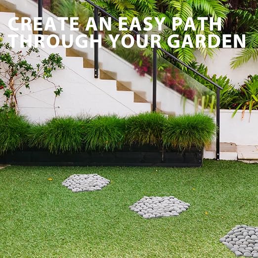 12 inch River Rock Stepping Stone - Pavers for Outdoor Garden Walkway, Landscaping - Polished Pebble Step Stones for Patio Yard Lawn Pathway, Set of 6 (Hexagon,White)