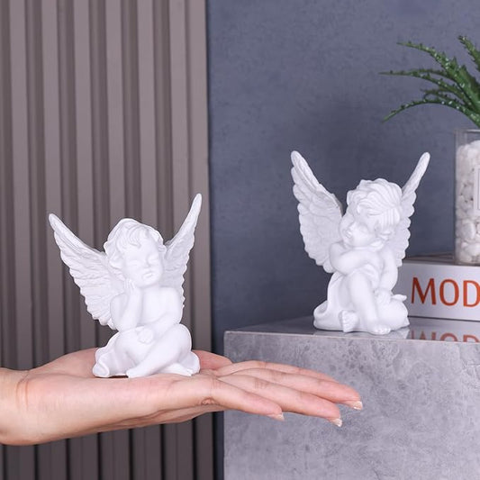 orenm 2 Pack Resin Cherubs White Angel Statue Figurine, Garden Sleeping Cherub Statue Sculpture Indoor Outdoor Home Decoration, Cute Adorable Angle Sculpture Memorial Statue(4" Height) (White)