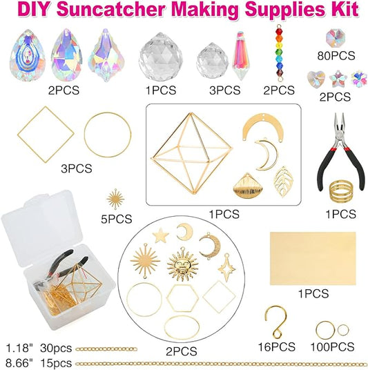 DIY Suncatchers, 400 pcs Sun Catchers Making Supplies Kit Art and Crafts for Adults Prism Hanging Decorative Suncatcher with Crystals Rainbow Maker for Indoor Windows Office Home Decor