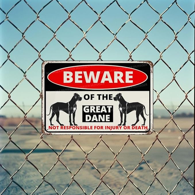 Beware Of The Dog Great Dane Sign Aluminum Metal Tin Signs Outdoor Yard Sign Warning Sign For Fence Yard Home Kitchen Farm Garden Wall Decor 8x12 Inch
