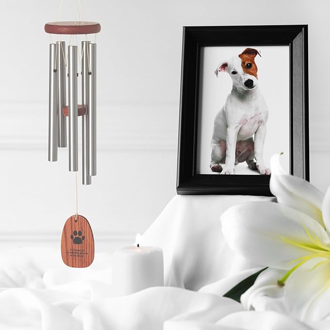 Woodstock Wind Chimes 20" Pet Sympathy Memorial Wind Chime Paw Print Wind Catcher for Loss of Dog, Windchime Dog Remembrance Tribute to a Beloved Pet and Best Friend for Outside Memorials