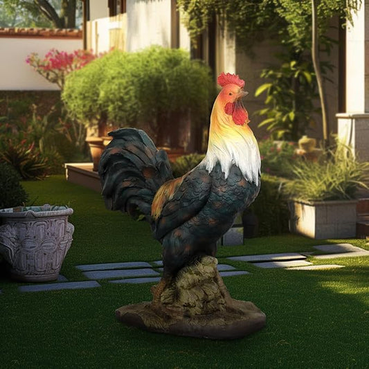 22.4" H Rooster Garden Statue – Garden Decor with Realistic Detail Chicken Sculpture, Standing Rooster Garden Ornament for Decor