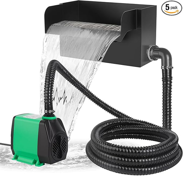 All-in-One Pond Waterfall Spillway Kit – 8” 304 Stainless Steel Waterfall Box with Ultra-Quiet 660GPH Pump, 10FT Tubing, Filter & Accessories for Outdoor Garden, Pool, Backyard Ponds