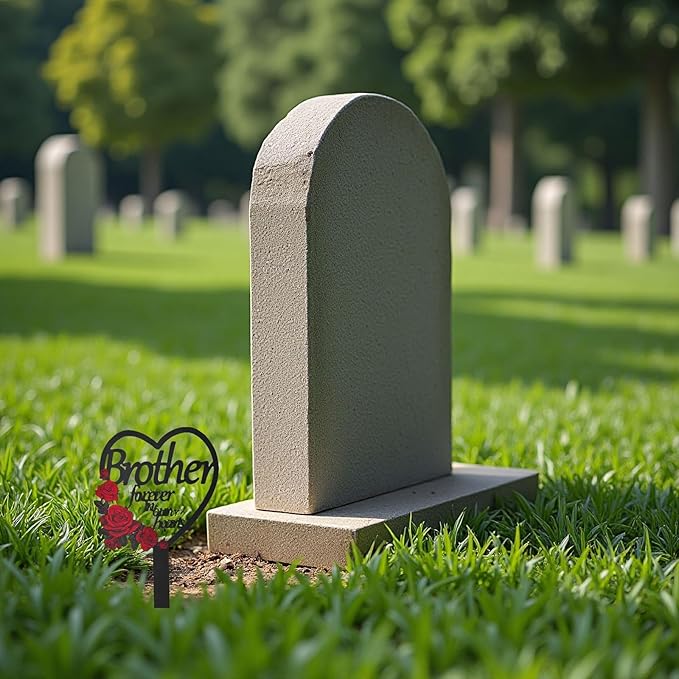 AIM & GGKK Memorial Stake for Brother - Metal Heart Grave Marker with Red Roses, Memorial Plaque Cemetery Decor for Grave, Garden, Gravesite