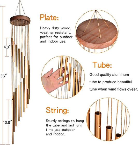 SuninYo Wind Chimes for Outside,Memorial Windchimes Outdoor Clearance,36 inches Memorial Wind Chimes with S Hook for Home Garden Decoration