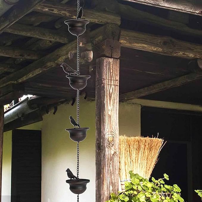 Vintage Bird Rain Chain Drain gutters Decorated Rain Chain Garden Rain Steering Wheel Chain 8 feet (About 2.5 Meters), bronze, YL145
