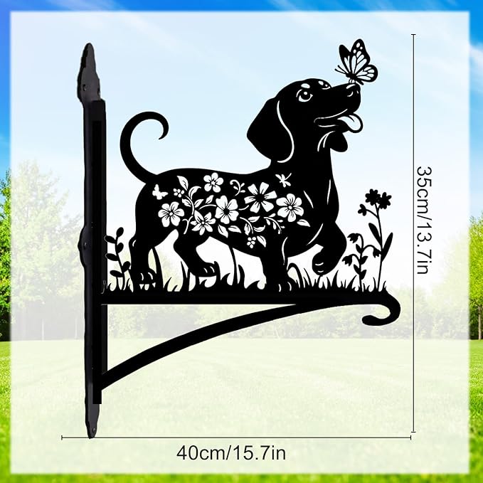 Rngmsi Metal Plant Hangers Outdoor, Dachshund Wall Mounted Hanging Plant Bracket Outside, Flower Pot Bird Feeder Wind Chimes Hangers Decorations