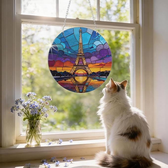 Artistic Sun Catcher for Window Hanging, Eiffel Tower France Landscape Acrylic Suncatcher, Indoor Window Wall Art, Housewarming Decoration, Birthday Gift for Women Men, Festival Gifts