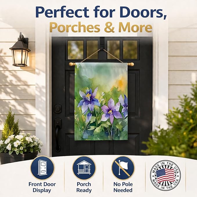Caroline's Treasures Colorado Rocky Mountain Columbine in Watercolor House Flag Large Porch Sleeve Pole Decorative Outside Yard Banner Artwork Wall Hanging, Polyester, House Size, Multicolor