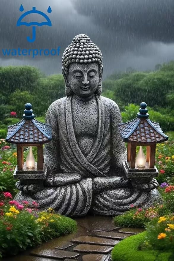 Buddha Statue for Home and Outdoor Decor Solar Powered Flickering LED,Garden Light,Courtyard Zen Meditation Spiritual Room Decor- Buddha Decor Outdoor-Ideas Gifts for Women, Mom