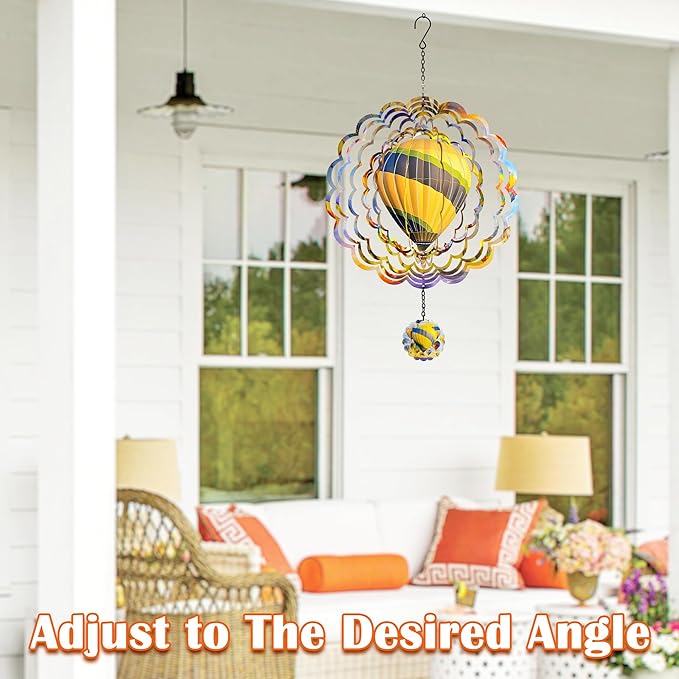 J-Fly Hanging Decor Outdoor,Outdoor Garden Decor,Wind Spinners Outdoor Colorful Hot Air Balloon Hanging Decor,Ornaments Kinetic Yard Art, Valentine Gifts for Women-Yellowish Gray Hot Air Balloon