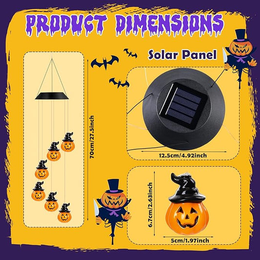 GlikCeil Halloween Solar Wind Chimes 27.5Inch Halloween Decorations Outside Waterproof Hanging LED for Yard, Porch, Patio, Party, Color Changing Eyeballs Ghost Lights (Pumpkin)