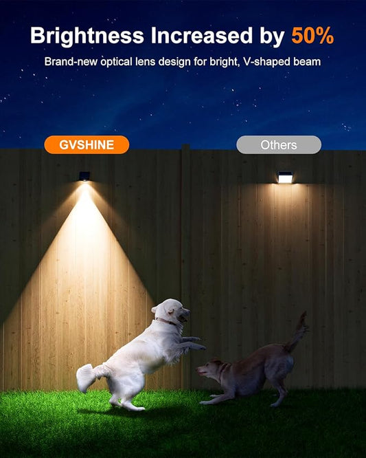 12 Pack Decorative Solar Powered Fence Lights Outdoor Waterproof with Cool White LED Spot Lens, for Outside Wall, Deck, Patio, Yard, Rail, Garage, Pool, Designed for Enhanced Security, Easy Install
