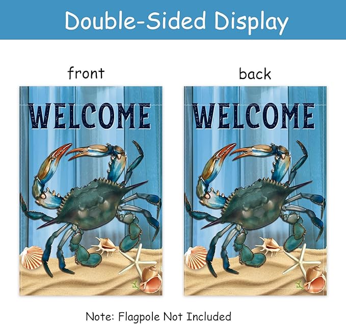 WHPCT Crab Garden Flag,Welcome to Undersea World Garden Flag,Marine Life Yard Porch, Party Holiday Decor, Vertical Double Side 12x18 Inch