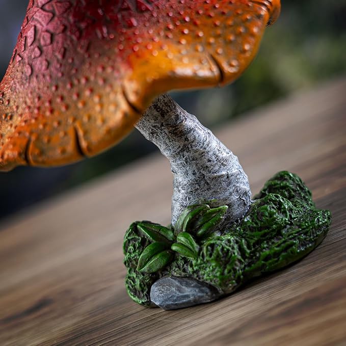 Pacific Giftware Whimsical Garden Toadstool Mushroom Statue with Curled Red and Orange Cap Resin Decor with Etched Texture for Fantasy Garden and Fairy Landscaping 9.06" Tall