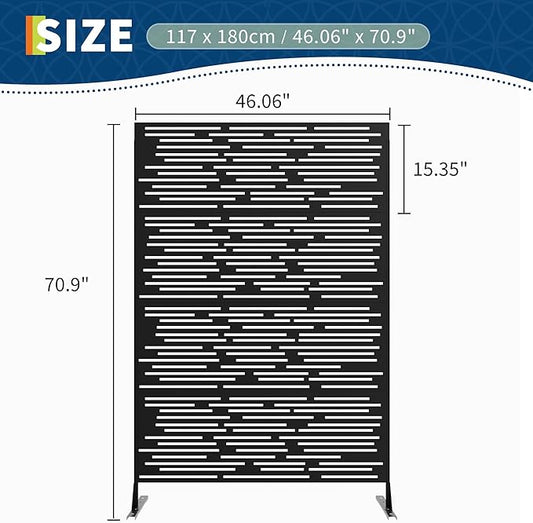 Garveelife Metal Privacy Screen 72" H×47" W for Outdoor Freestanding Decorative Privacy Wall Panels with Stand, Patio Balcony Screens for Outside Divider Deck Porch Garden, 1PC