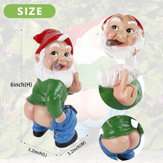 Garden Gnome Statue Outdoor Decor, Middle Finger Gnome Figurine Decorations Gnome Statue for Lawn Yard Balcony Porch Patio